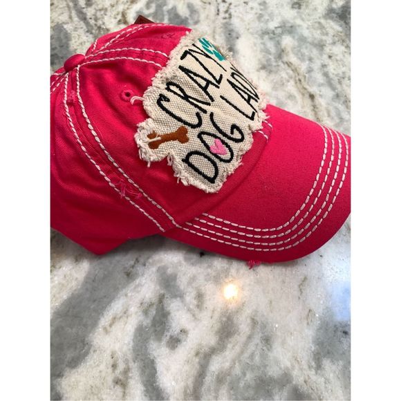 Pink Crazy Dog Lady Baseball Cap #dog #distressed hat #heart - Picture 4 of 6
